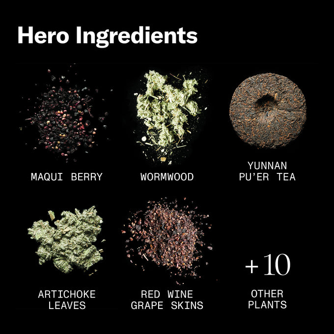 Rasasvada Ruby Artemisia Hero Ingredients: Maqui berry, wormwood, yunnan pu'er tea, artichoke leaves, red wine grape skins